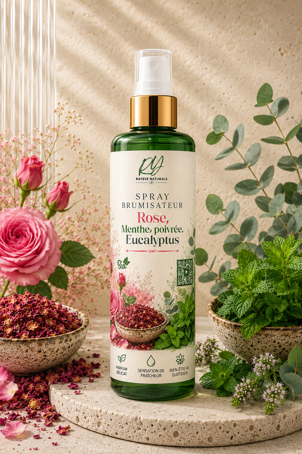 Spray Brumisateur Rose Menthe Poivrée & eucalyptus
